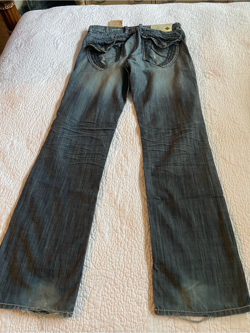 Mens Y2K Monarchy Dark Wash Flared Jeans - Classic Stretch Denim